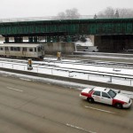 Blue Line Train in the Median of The Kennedy Expressway